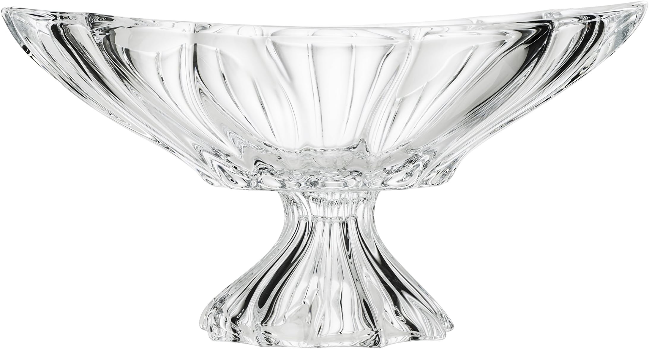 Bohemian Crystal AU52213, 14-Inch Clear Plantica Crystal Oval Fruit Bowl on a Stem, Decorative Centerpiece Wedding Gift Platter, Clear Czech Crystal Footed Deep Plate, Bohemian Crystal