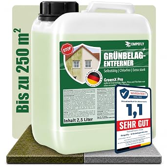 GreenX Pro Green Growth Remover Concentrate 2.5 Litre Canister Automatic Against Green Growth Algae & Fungi without Scrubbing - for Patio Facade Roof Tiles and Stone - Chlorine & Acid Free