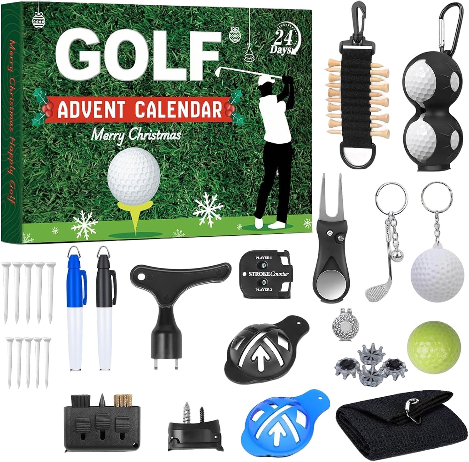 Golf Advent Calendars 2025, 24 Days Christmas Countdown Calendar Golf Tool Kit, Christmas Calendar Box for Beginner Holiday Boyfriend Husband Enthusiast Father Man Dad Adults
