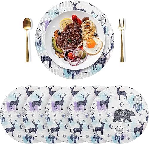 Miniatura 3 de Artistic Silhouette Animals Round Placemat, Non Slip Heat Proof Table Mat for Kitchen one sizex6