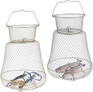 2 Pack Galvanized Steel Wire Fish Baskets, Foldable Wire Fish Nets
