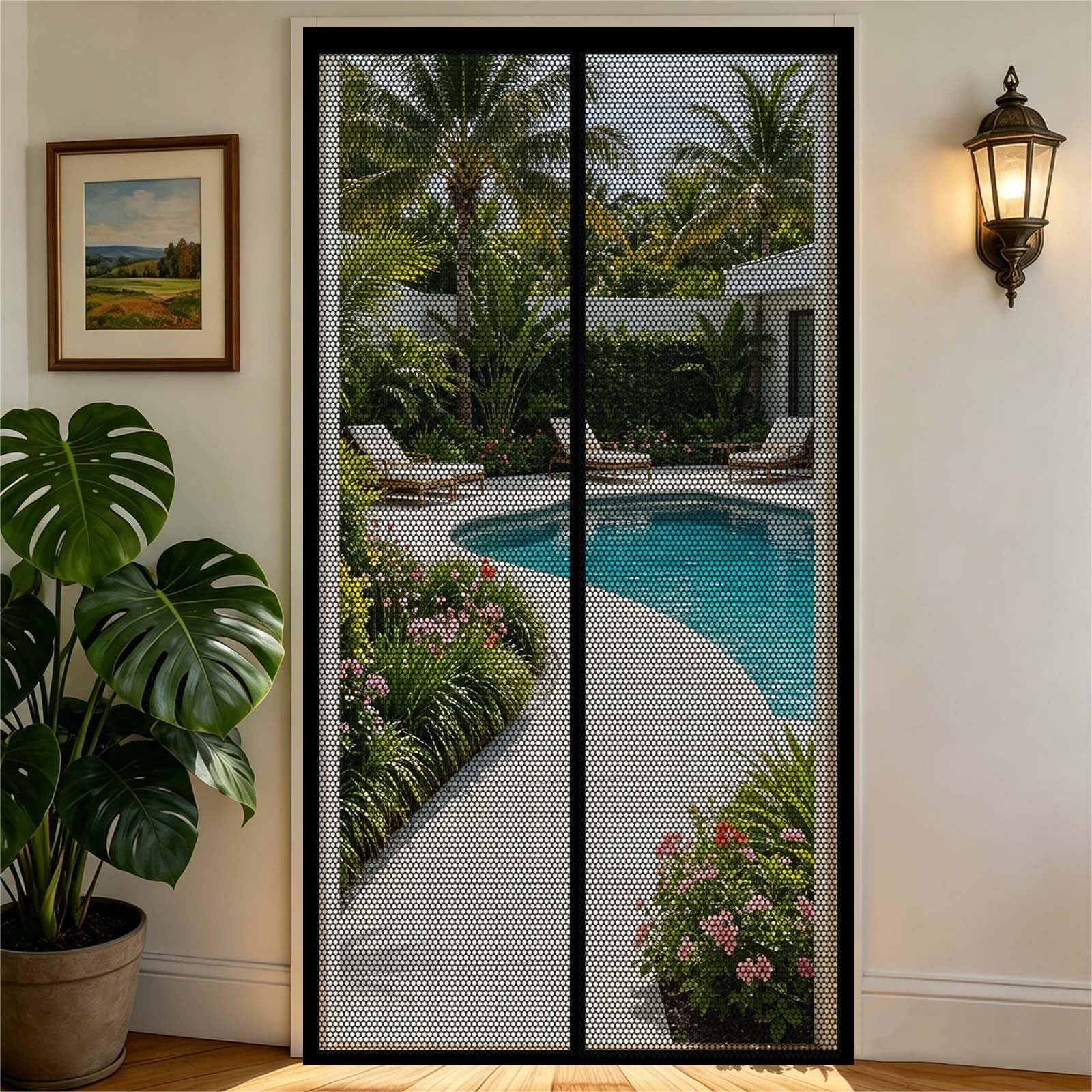 Cortina Mosquitera 151 x 200 cm Cierra Automáticamente, Fácil Instalación sin Taladrar Mosquitera Imantada Puerta Malla Ultrafina Antimosquitos para Salón, Balcón, Negro