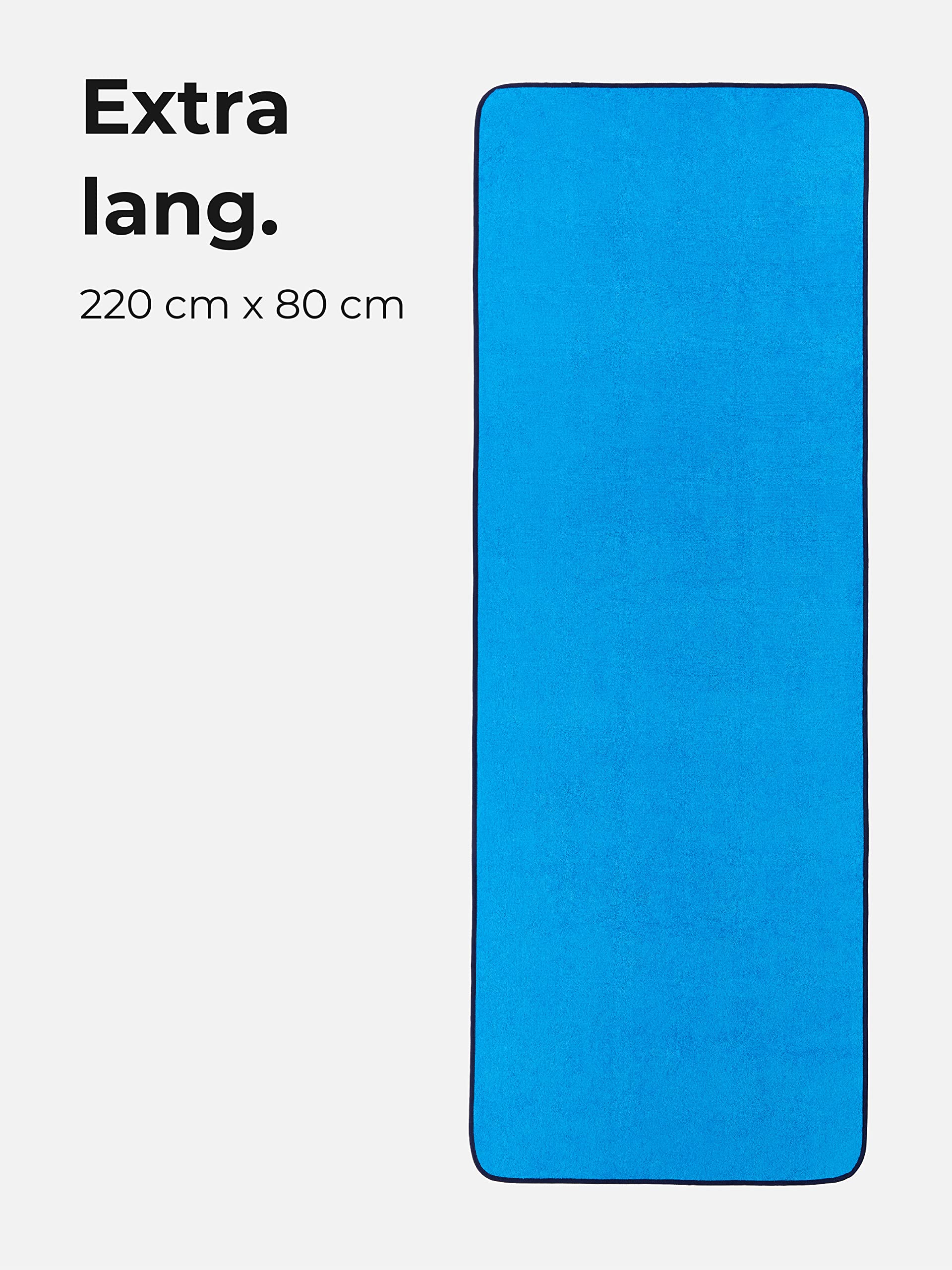 Sowel® Toalla de Playa Grande, Sauna, 100% Algodón Orgánico, 220 x 80 cm, Azul/Azul Navy