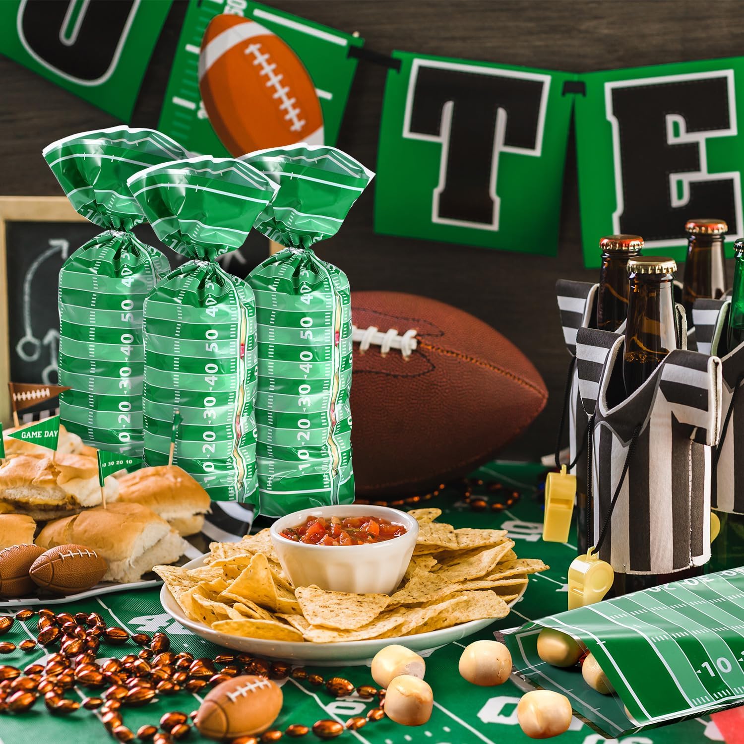 Blulu 100 Pcs Football Goodie Bags Football Cellophane Snack Bags Plastic Heat Sealable Candy Cellophane Treat with Silver Twist Ties Sports Party Favor for Foot Ball Theme Birthday Party Decorations - Image 6