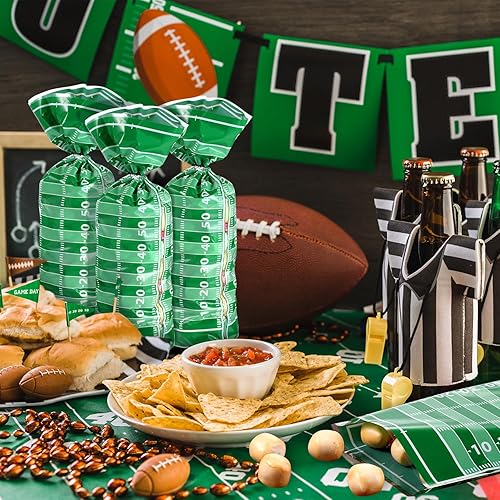 Miniatura 6 de Blulu 100 bolsas de golosinas de fútbol de celofán, bolsas de plástico sellables con calor de celofán con lazos plateados, recuerdos de fiesta