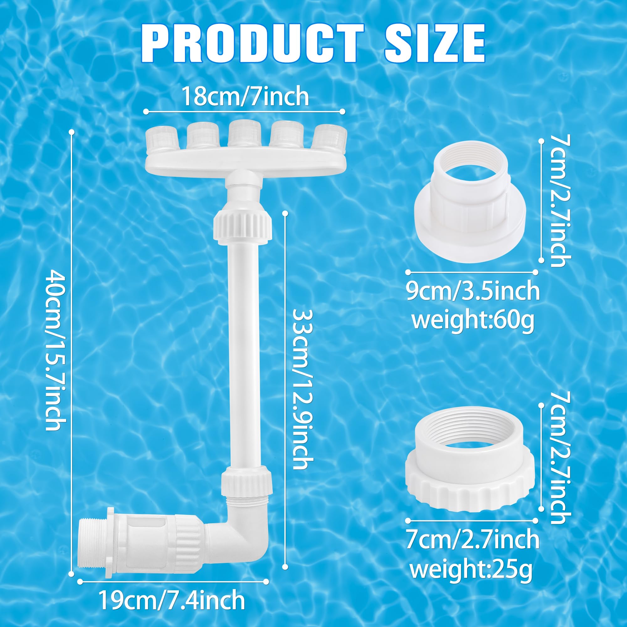 Fuente de Piscina Ajustable, Fuente Aspersora con 5 Boquillas 360° Control de Dirección Cascada de Agua Refrescante Aireador Rociador
