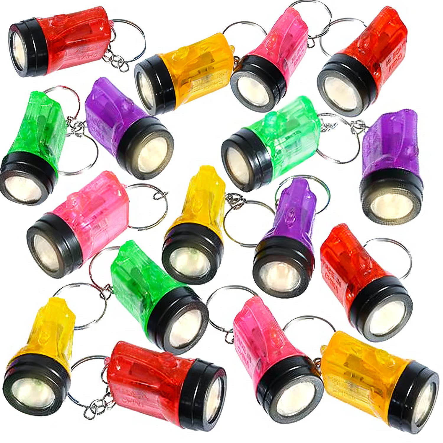 ArtCreativity Mini Flashlight Keychains, Pack of 24, LED Key Chains for Kids in Assorted Colors, 1.5 Inch Durable Plastic Keyholders, Birthday Party Favors, Goodie Bag Fillers