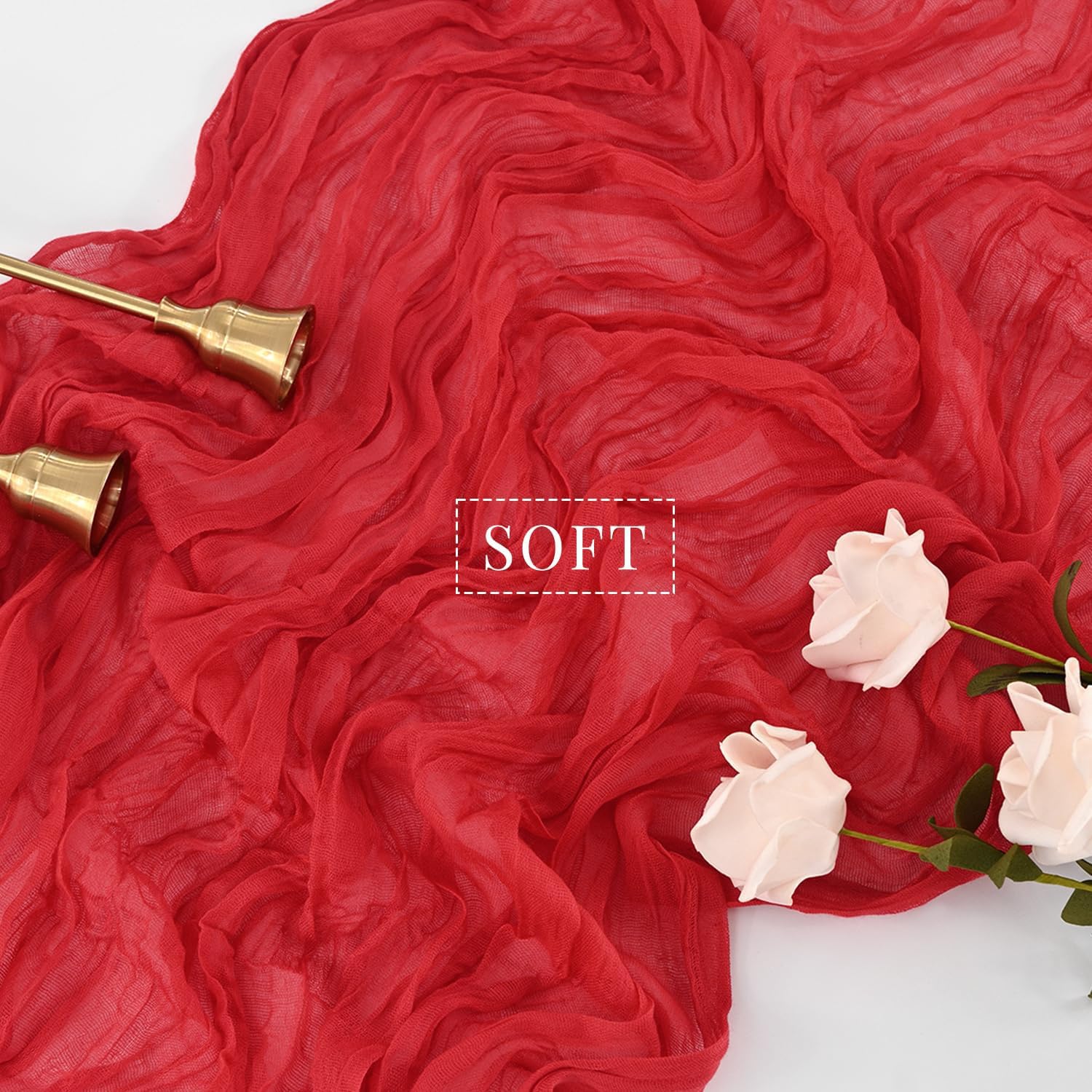 Camino de mesa rojo de gasa de gasa de 35 x 120 pulgadas de largo, camino de mesa bohemio de 3 pies, camino de mesa rústico transparente para boda, baby shower, cumpleaños, vacaciones, fiesta,