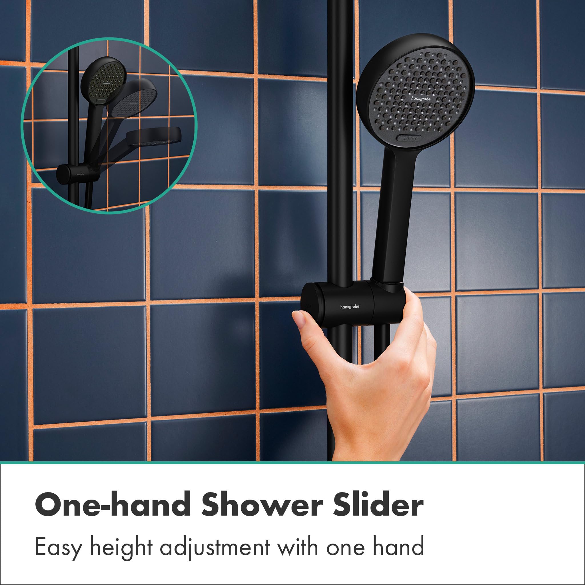 hansgrohe Activera Select S - zestaw prysznicowy z bateria termostatyczna Ecostat Fine, oszczędzająca wodę główka (EcoSmart), wąż prysznicowy, drążek prysznicowy z suwak, czarny matowy, 28876670