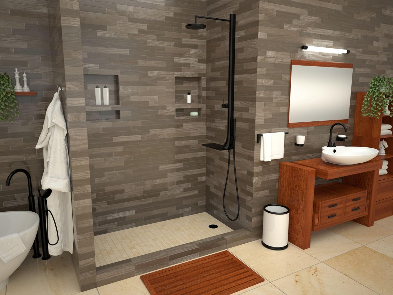 Tile Redi USA P3660RPVCMB Redi Base Shower Pan, 60" W x 36" D, Right Round Matte Black Drain Plate