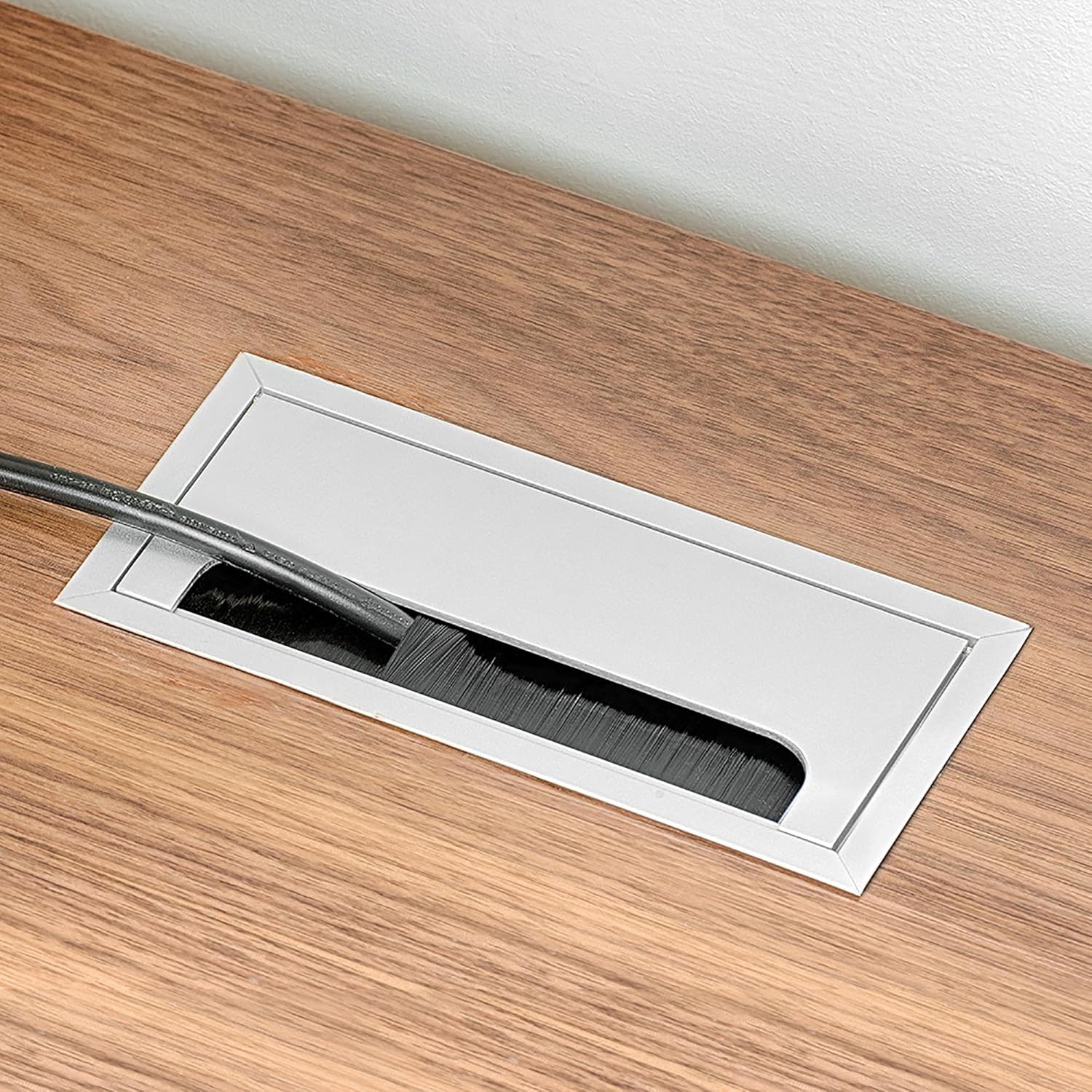 Emuca 5070462 Set of 5 Square Built-in Metal Grommets for Table/Desk/worktop 160x80mm in matt Anodized Aluminium