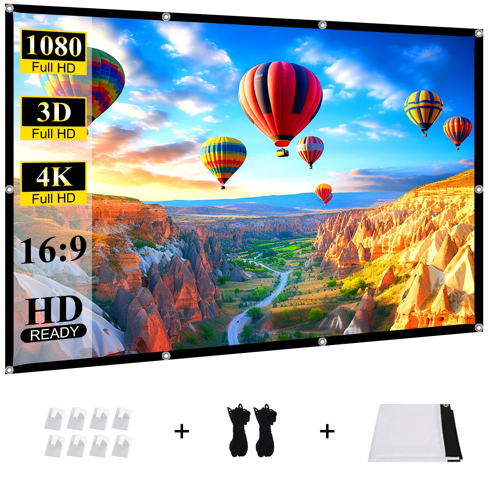 Portable Movie Projector Screen Outdoor: 120 inch Foldable and Wrinkle-Free Projection Screen 16:9 HD 4K for Home Theater