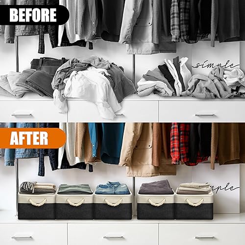 Miniatura 95 de Simple Houseware Contenedor grande de tela de almacenamiento, 14.4 x 10 pulgadas con asas, paquete de 3, organizador plegable para armario y Gris