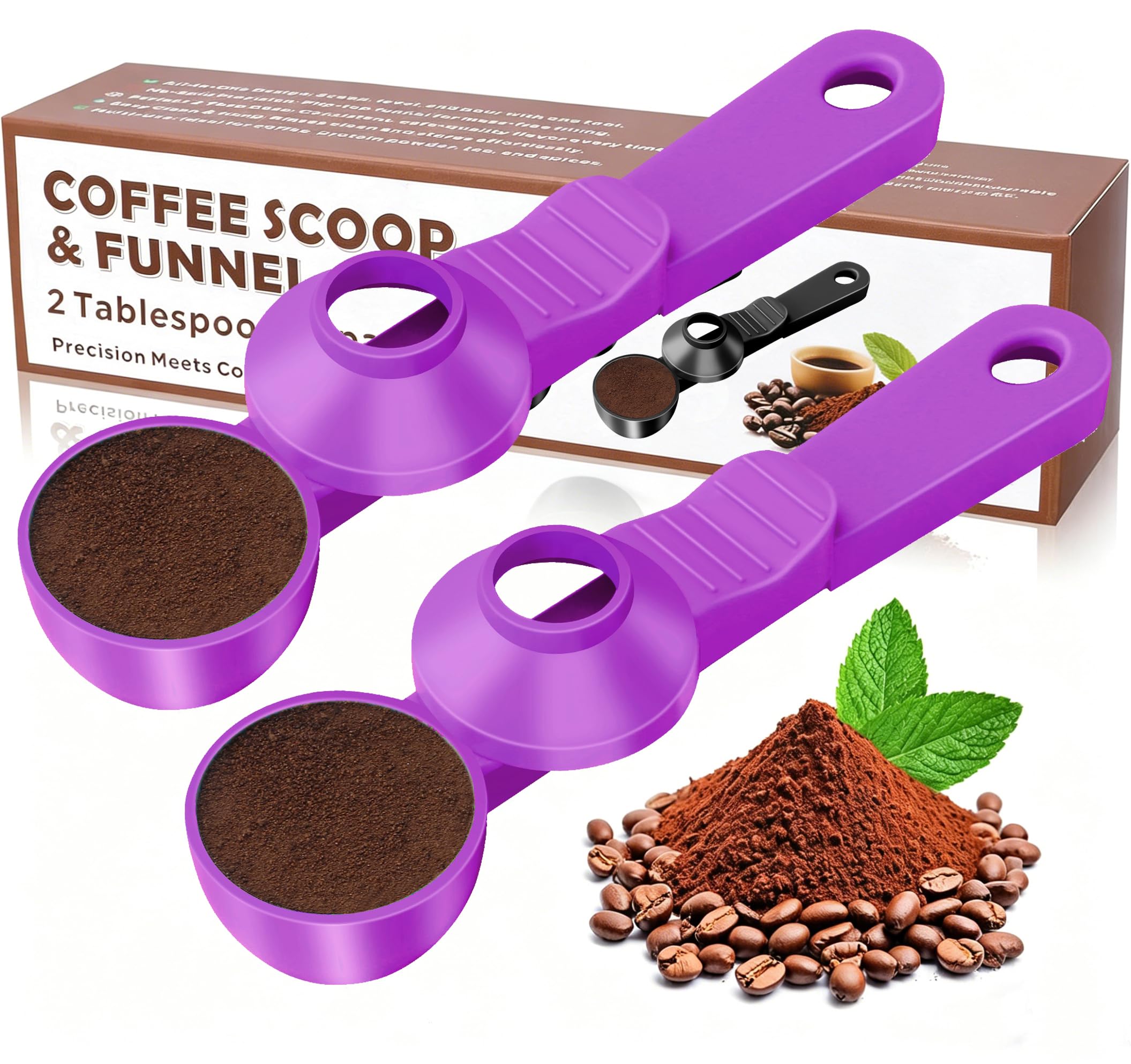2-in-1 Coffee Scoop with Funnel, 2 Tbsp Measuring Spoon for Reusable K Cups, Ground Coffee, Protein Powder & Tea, Mess-Free Plastic Design