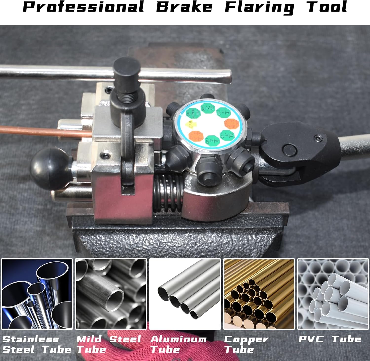 Brake Line Flaring Tool Kit, 45 Degree Single, Double and Bubble Flares, Brake Line and Tubing Flaring Tool for 3/16", 1/4", 5/16", 3/8" and 4.75mm Diameter Lines, Brake Flaring Tools