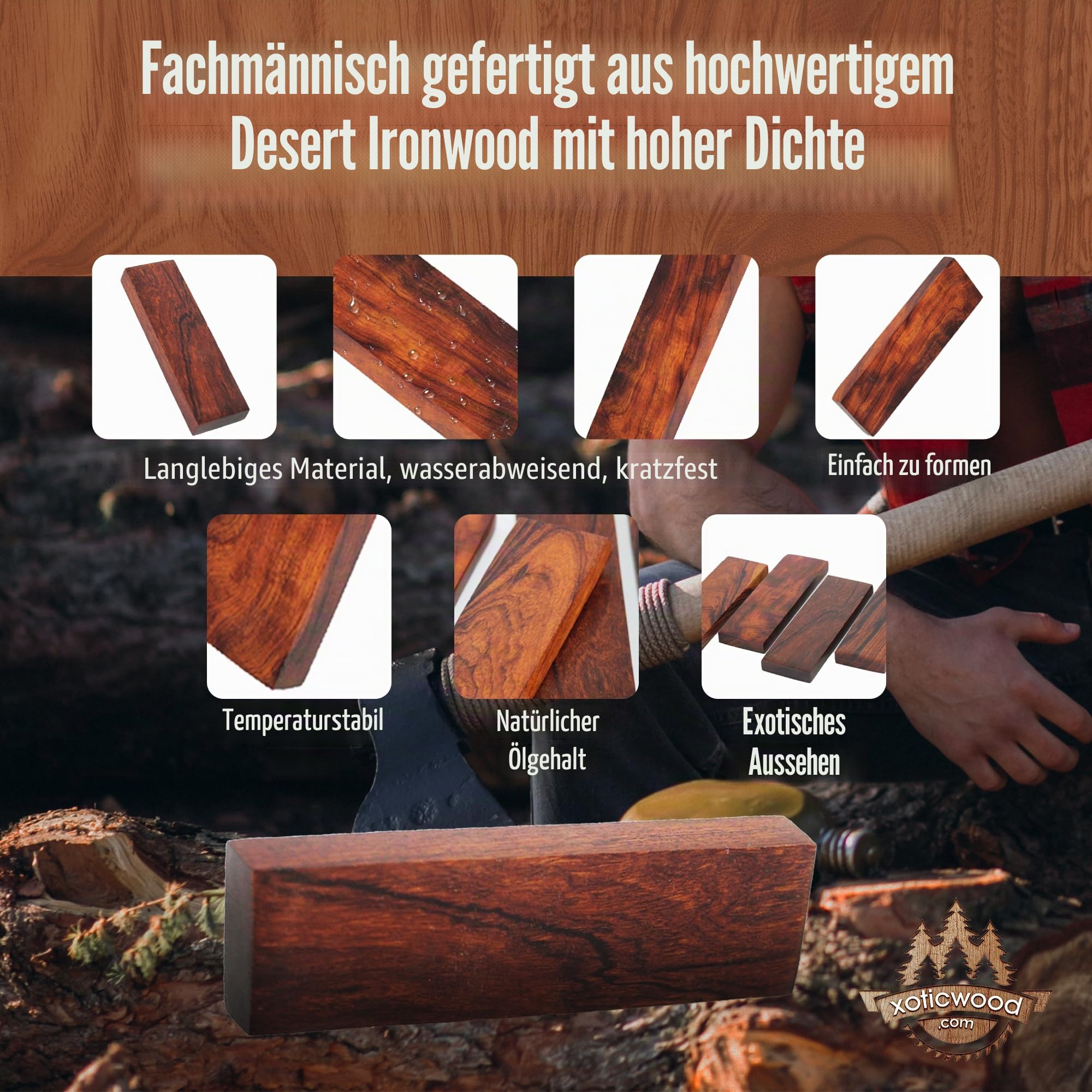 IECAP LLC Hartholz Eisenholz Rohlinge Exotisches Holz - Woodchucks Holz - Hartholz Holz - Naturholz für DIY Handwerk - Eisenholz Holz Drehlinge - Größe 15,2 x 7,6 x 5,1 cm, 1 Stück