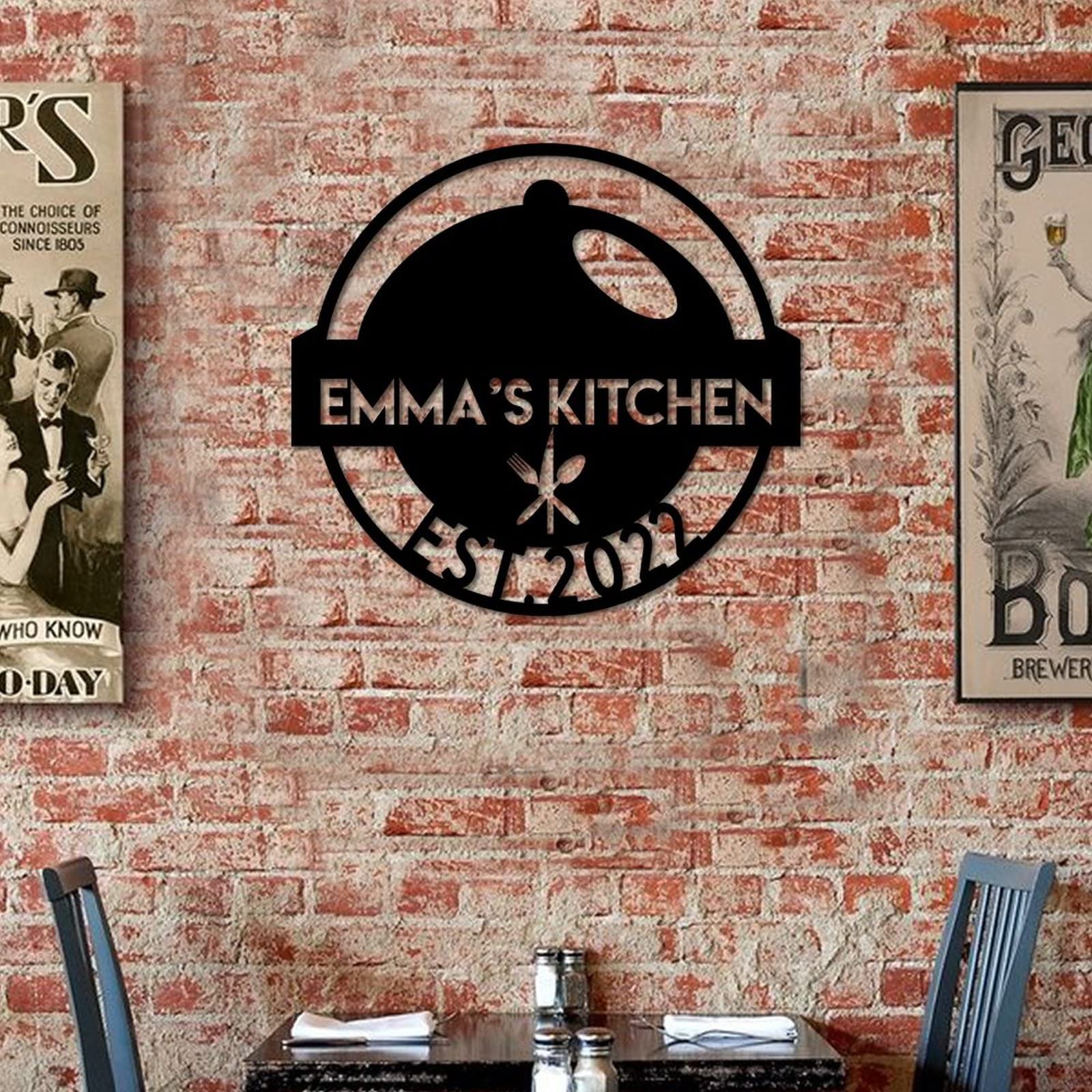 Letrero de metal personalizado para cocina, letrero de nombre personalizado para cocina, letrero de apellido, decoración del hogar, regalo para amantes de la cocina, regalo de cocina para mamá, regalo
