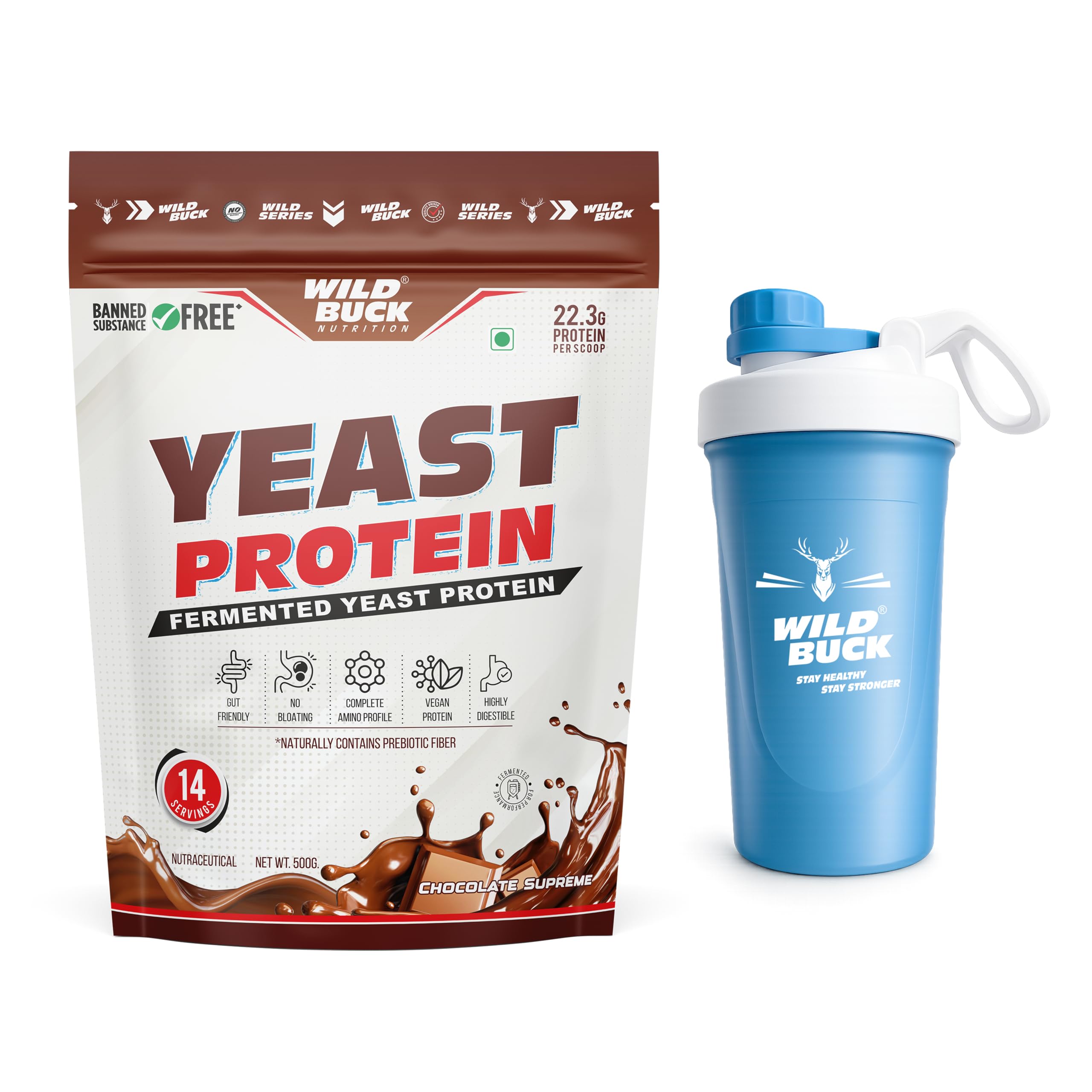 Wild Buck Nutrition Yeast Protein Powder 500g with Shaker | 22.3g Protein Per Scoop | Fermented Vegan Protein Powder | Complete Amino Acid Profile | Plant Based Protein | Dairy Free | Gut Friendly | Naturally Contains Prebiotic Fiber | Highly Digestible | No Bloating | Chocolate Supreme Flavour | Banned Substance Free | Vegan Nutraceuticals-image-25