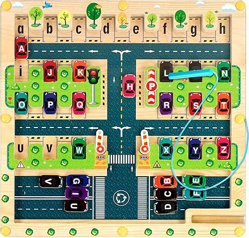 FICCURYS Rompecabezas magnético de letras del alfabeto laberinto, juguetes Montessori de habilidades motoras finas para niños de 3 años en adelante,