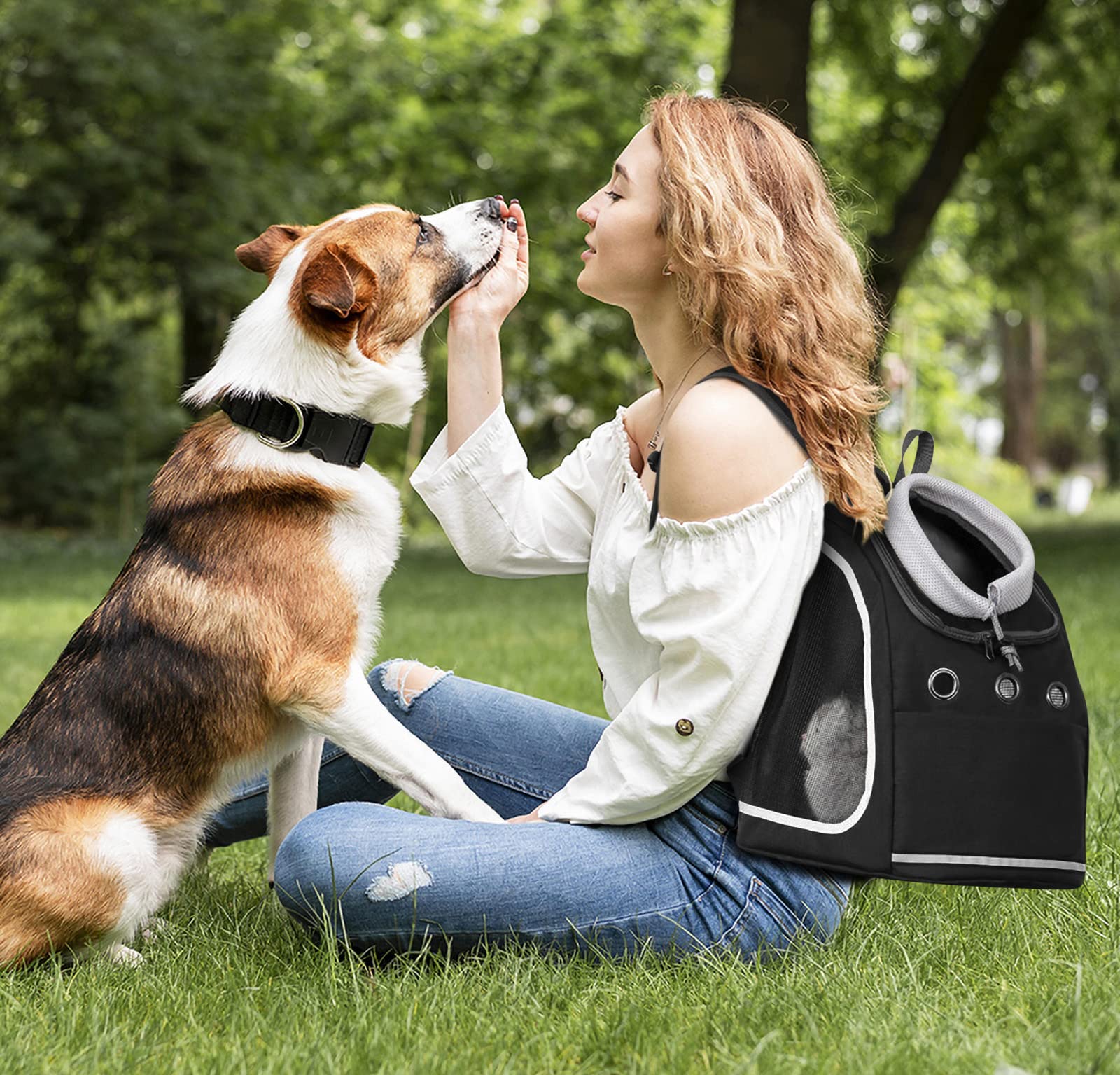 ALLSOPETS Hond Rugzak Kat Draagtas Huisdier Rugzak voor Honden Draagbare Ademende Dubbele Schouder Huisdier Tassen voor Kleine Middelgrote Hond Reizen Grijs