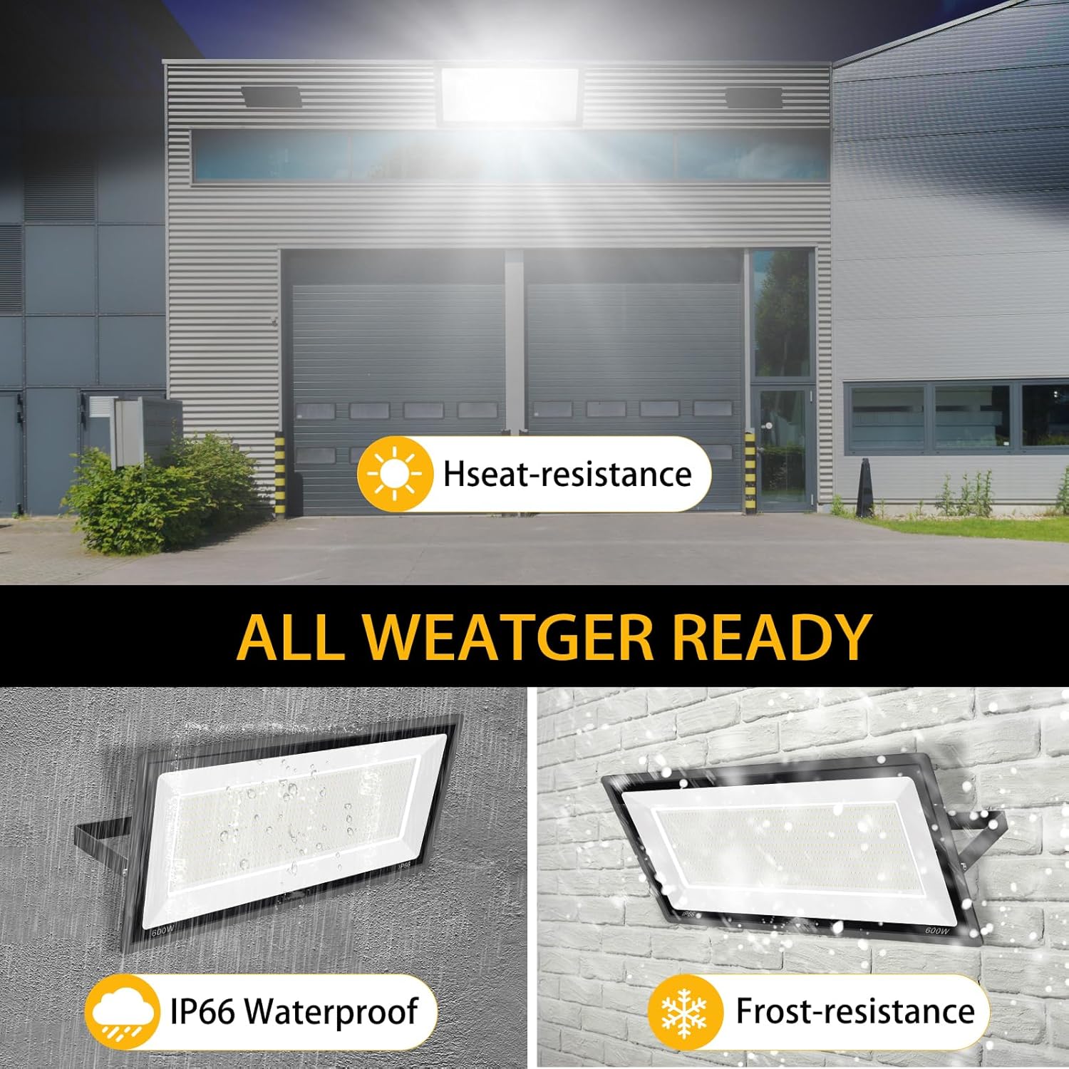 YANYCN 600W LED Flood Light Outdoor,(3060W Equivalent),67600LM 5000K Daylight White Super Bright LED Arena Light with Plug,85-277V IP66 Waterproof Commercial Lighting for Sports Fields,Counts,Stadium