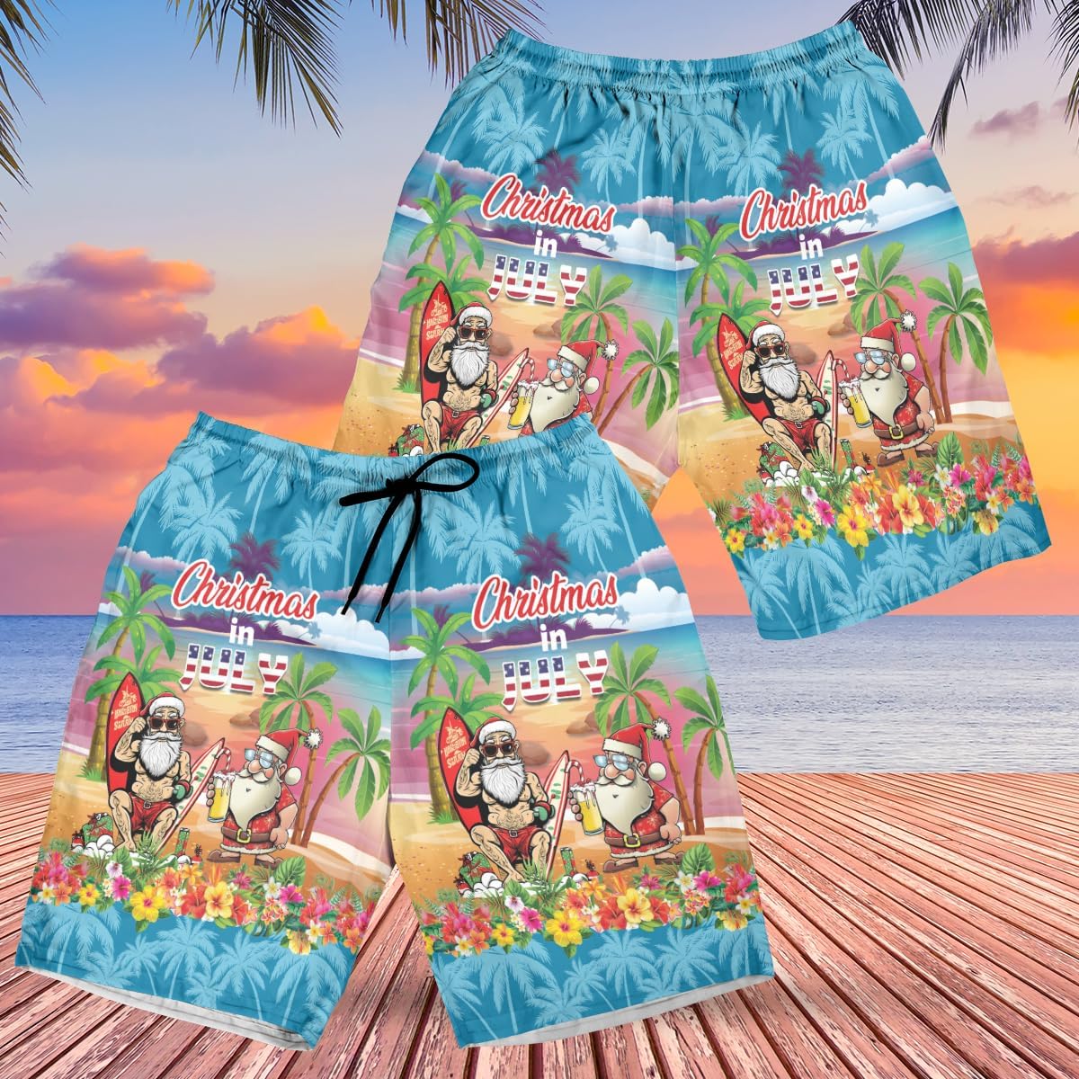 Men's Xmas in July Swim Trunks - Santa Claus Quick-Dry Hawaiian Swim Shorts for Men Series 26 - Image 2