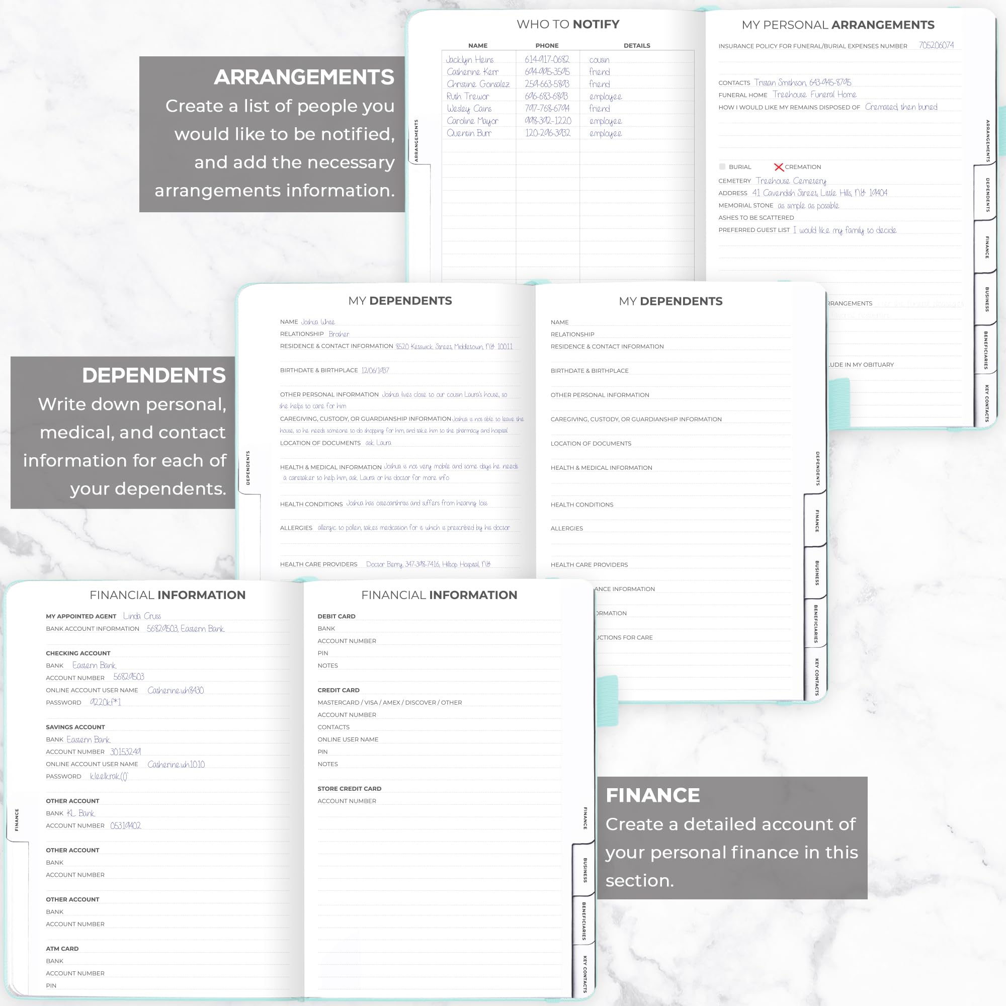 Estate Planning Binder End Of Life Planner Workbook - Final Arrangements Guide With Document Pockets 7x10 Inches Beneficiary Organizer