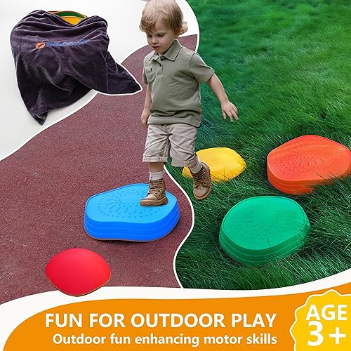 Vista 6 de makarci Stepping Stones para niños, 5 piedras de equilibrio de plástico antideslizantes, equipo de juego sensorial que promueve las habilidades