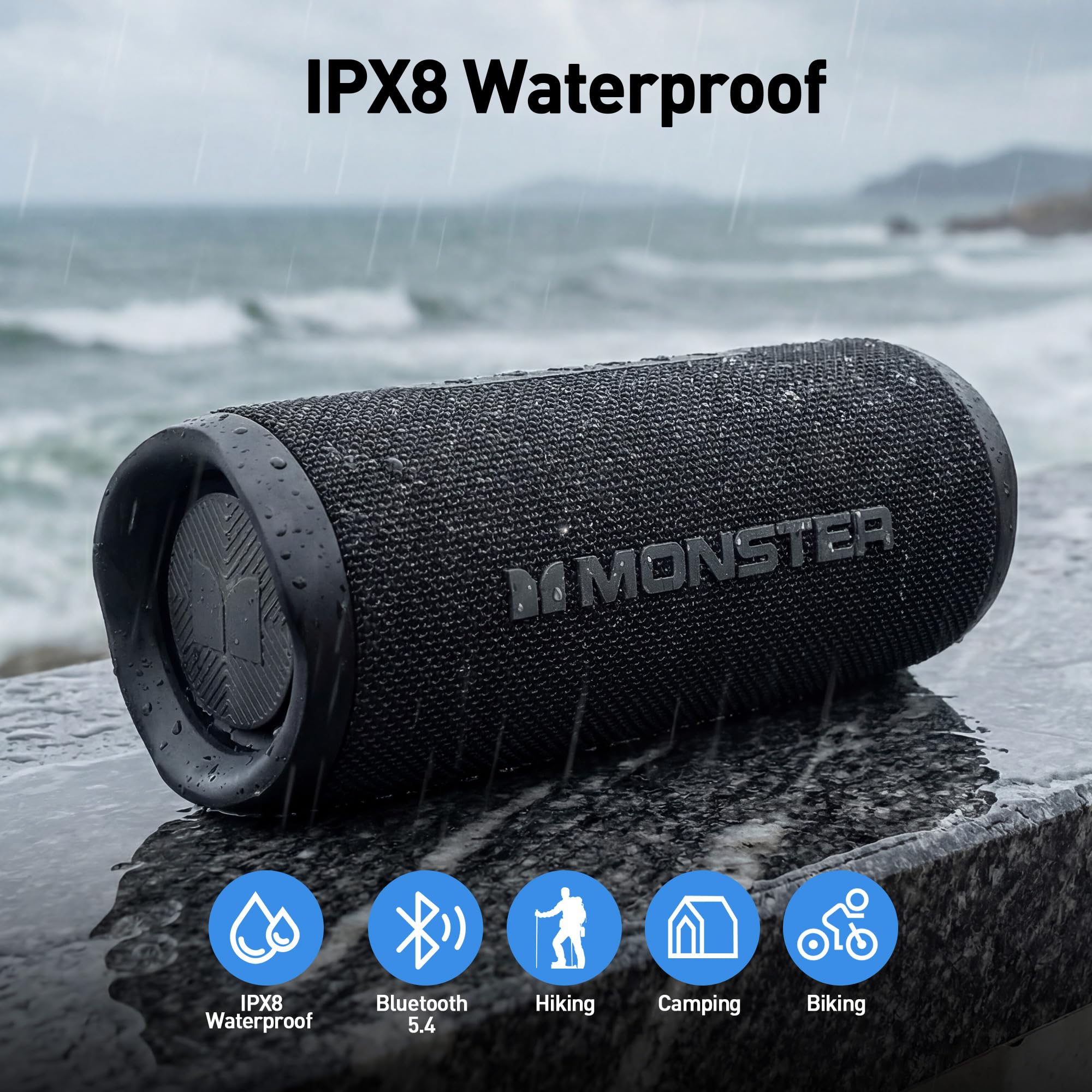 Monster Bluetooth Speaker, Wireless Portable Outdoor Bluetooth Speakers, 60W True Wireless Stereo IPX8 Waterproof, Dual PairingBluetooth 5.4 Built-in Mic, Outdoor Speaker — view 8