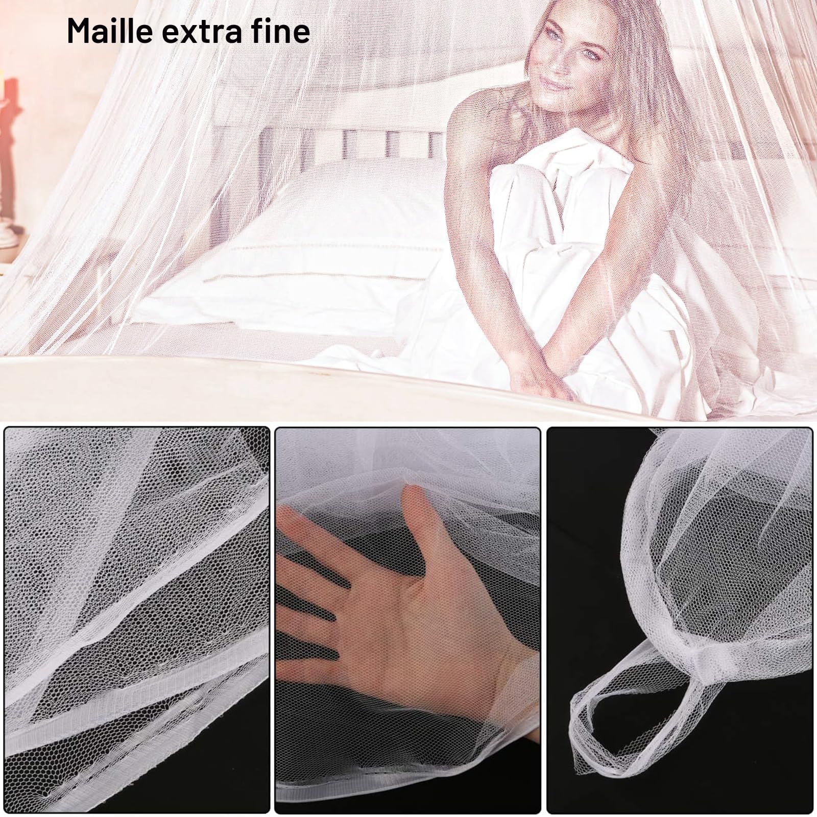 Mizikuu Moustiquaire de Lit Carrée 200 x 220 x 210 cm - Grand Format pour Lits Simples et Doubles - Isolation Efficace Contre Les Moustiques Extérieurs