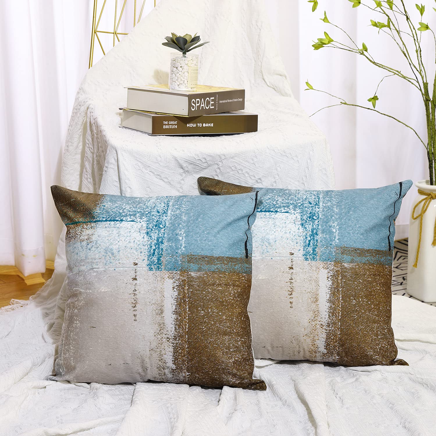 Homefeelzydys Kussenslopen 45 x 45 cm, set van 2, kussenslopen van imitatieleer katoen, accent, moderne, landelijke boerderijstijl, bruine kussenslopen voor slaapkamer, woonkamer, bank