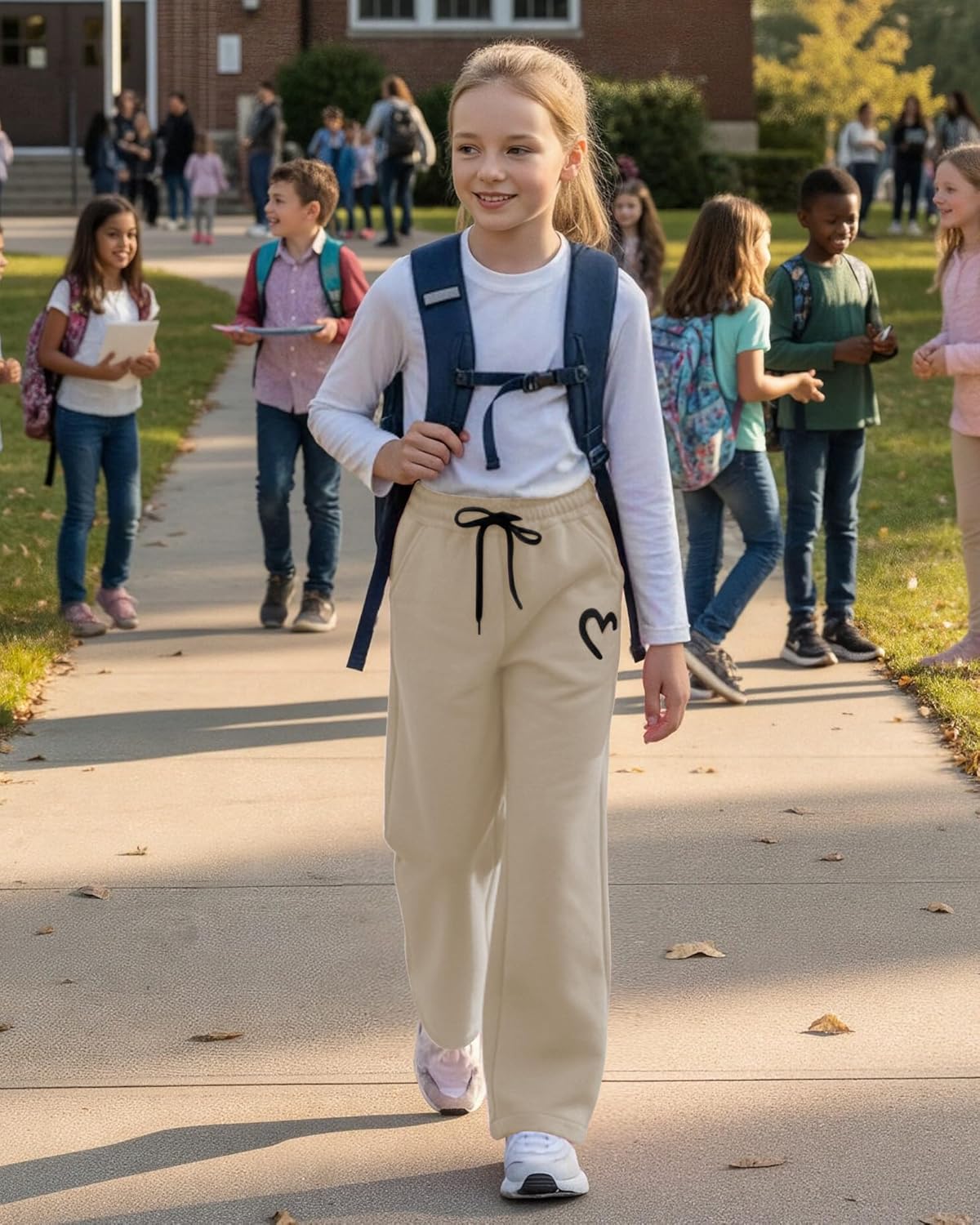 Girls Wide Leg Sweatpants Drawstring High Waist Baggy Track Pants Cute Print Sweatpants with Pockets for Teen 5-14Y - Image 3