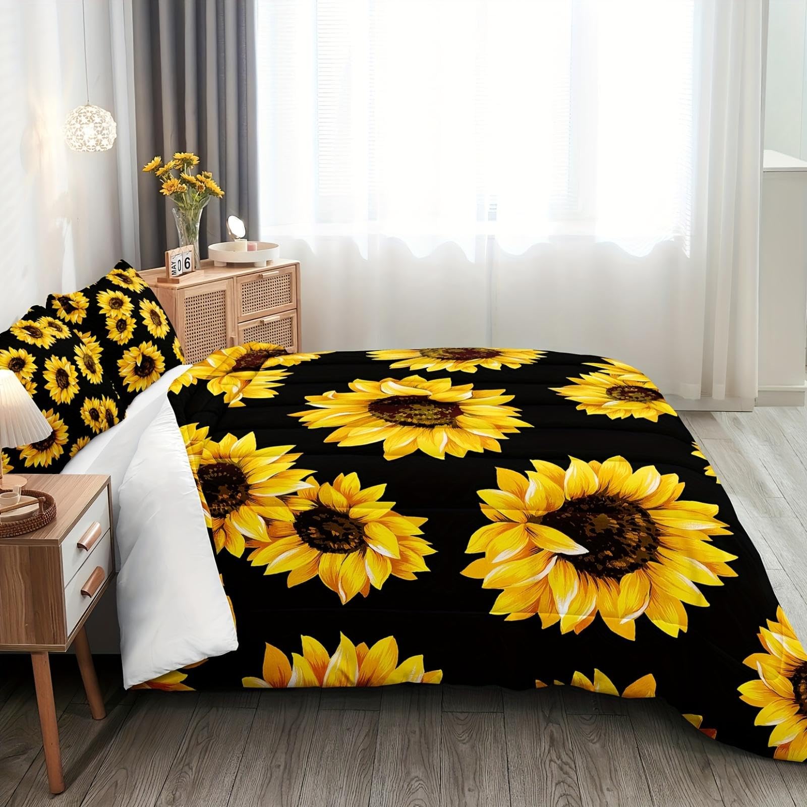 Couette tournesols et parure de lit rétro pour une chambre style campagne