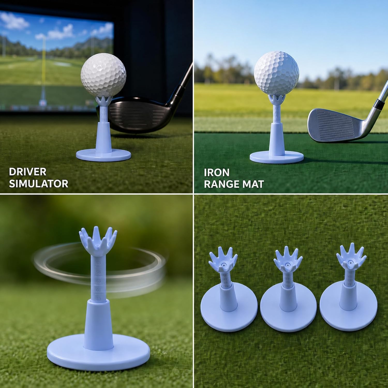 3 Pack Rotating Golf Tee for Mats, Height Adjustable 2.09 to 2.87 Inch, Rubber, Unbreakable Octopus Holder, Driving Range Simulator Practice