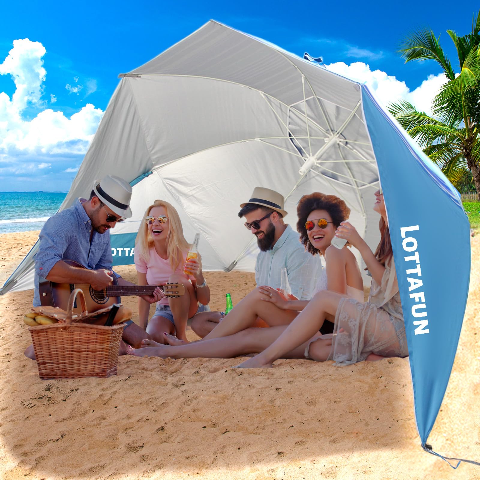 LOTTAFUN Beach Shelter Umbrella Premiere UPF 50+ Umbrella Shelter for Sun and Rain Protection for Adult (10-Foot,Blue Stripe) (Blue Wave Stripe) No Tilt : Sports & Outdoors