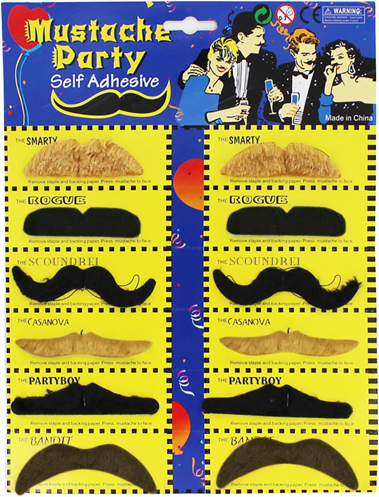 IRYNA Fake Moustache 12 Pack Black False Moustache Moustache Fancy Dress Stick On Moustache Pack Adults Novelty Joke False Moustache for Adults Kids Masquerade Party Favor Costume and Performance