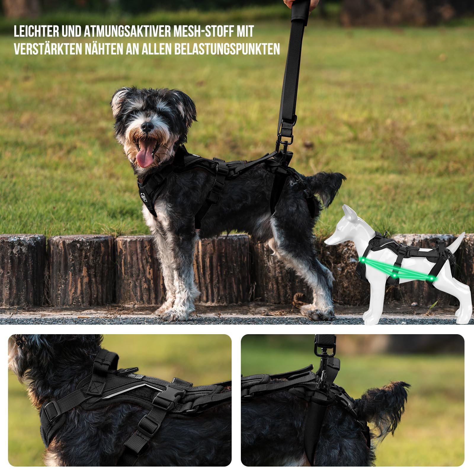 OneTigris Imbracatura per cani, Hopper piccolo supporto imbracatura regolabile con 2 manici per supporto e riabilitazione, adatta per cani di piccola taglia, nero, XS