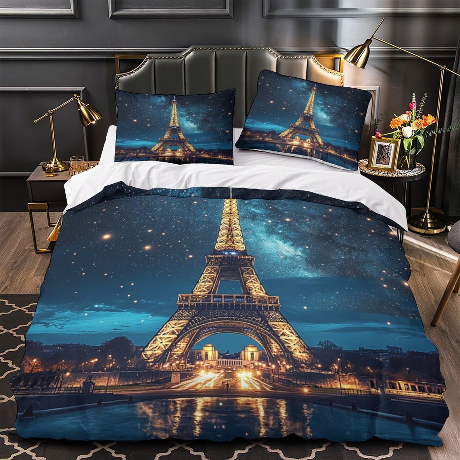 Housse de couette panda 260x220cm microfibre hypoallergénique douce