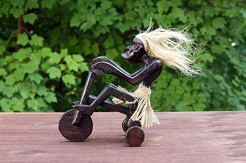 Miniatura 1 de Hecho a mano de madera primitiva montando un triciclo tribal divertida estatua escultura tiki bar regalo decoración del hogar estatuilla decoración