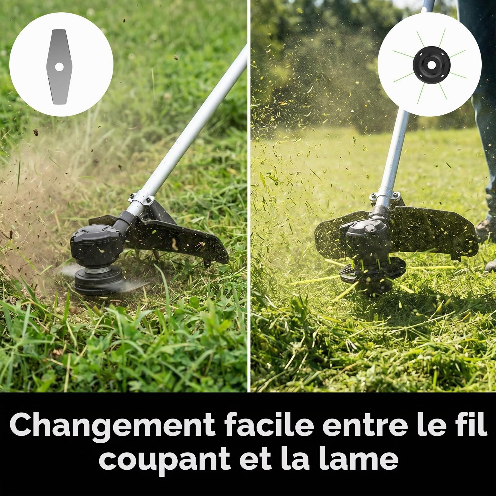 Moteur sans balais à entraînement direct, débroussailleuse sans fil avec batterie 3000 mAh et chargeur - Tige télescopique, double entraînement et bandoulière - Pour jardin, pelouse, mauvaises herbes