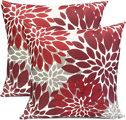 Juego de 2 fundas de almohada decorativas de color rojo vino de 16 x 16 pulgadas, fundas de almohada para sofá, sala de estar, exterior, fundas de