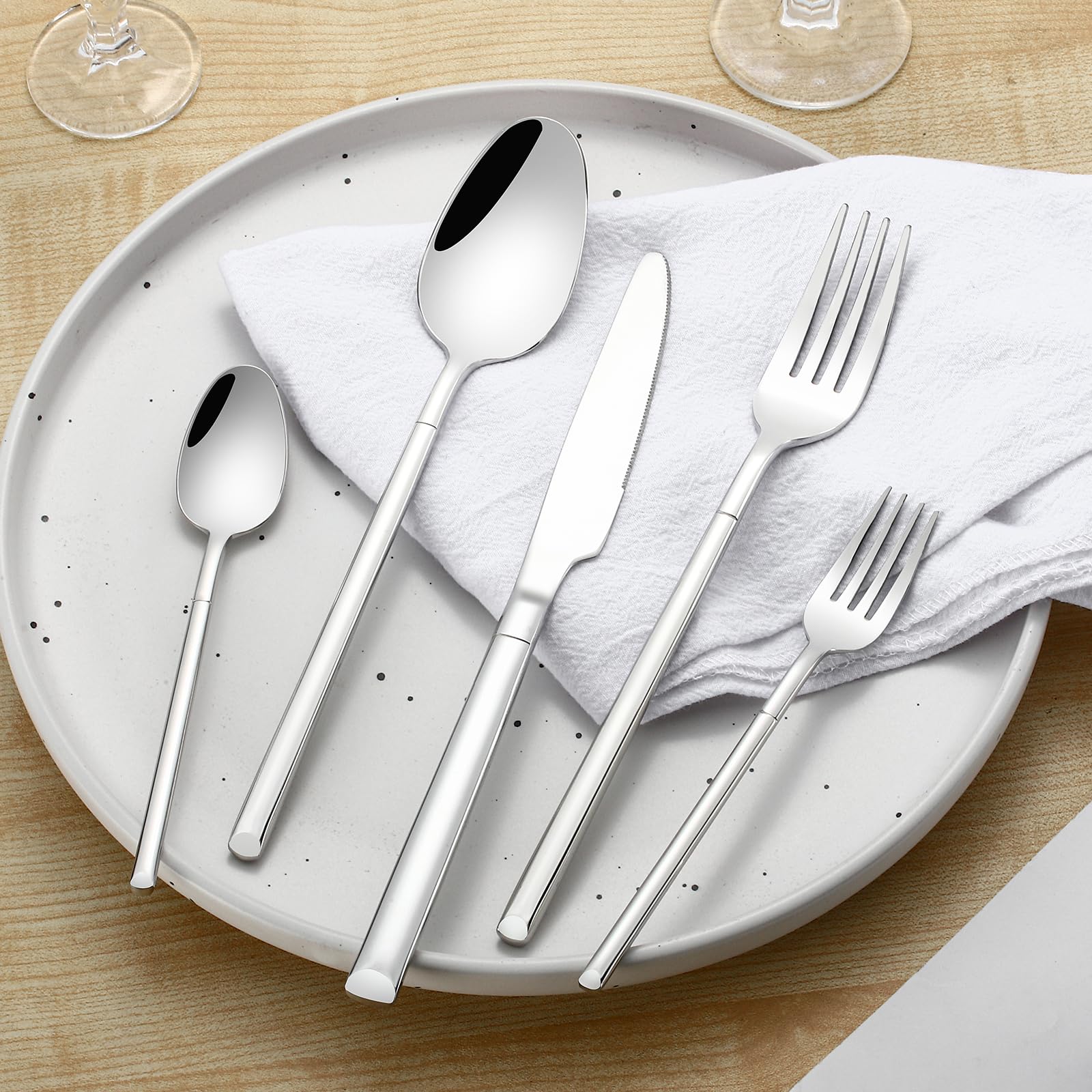 Silverware Set for 8, 18/10 Heavy Duty Stainless Steel Flatware Set, Prendcyx 40 Piece Premium Cutlery Sets including Spoons and Forks Set, Dishwasher Safe — Amazon image 7
