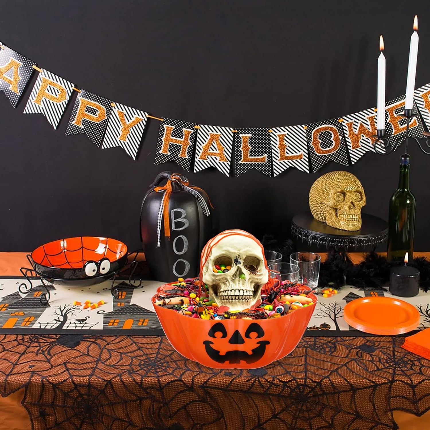 Cabilock Halloween Candy Bowl Large Pumpkin Trick or Treat Serving Bowl Halloween Decor Dish for Fruit Dish Snack Holders Party Favors