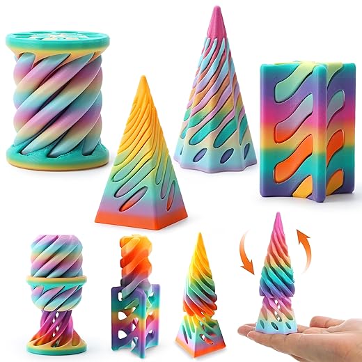 JOYIN 4 Pack Impossible Cone Fidget Toys, Pastel Color 3D Printed Spiral Cone Flexible Impossible Pyramid Passthrough Fidget Toys for Stress Relief, Kids Adults Easter Gifts for Classroom