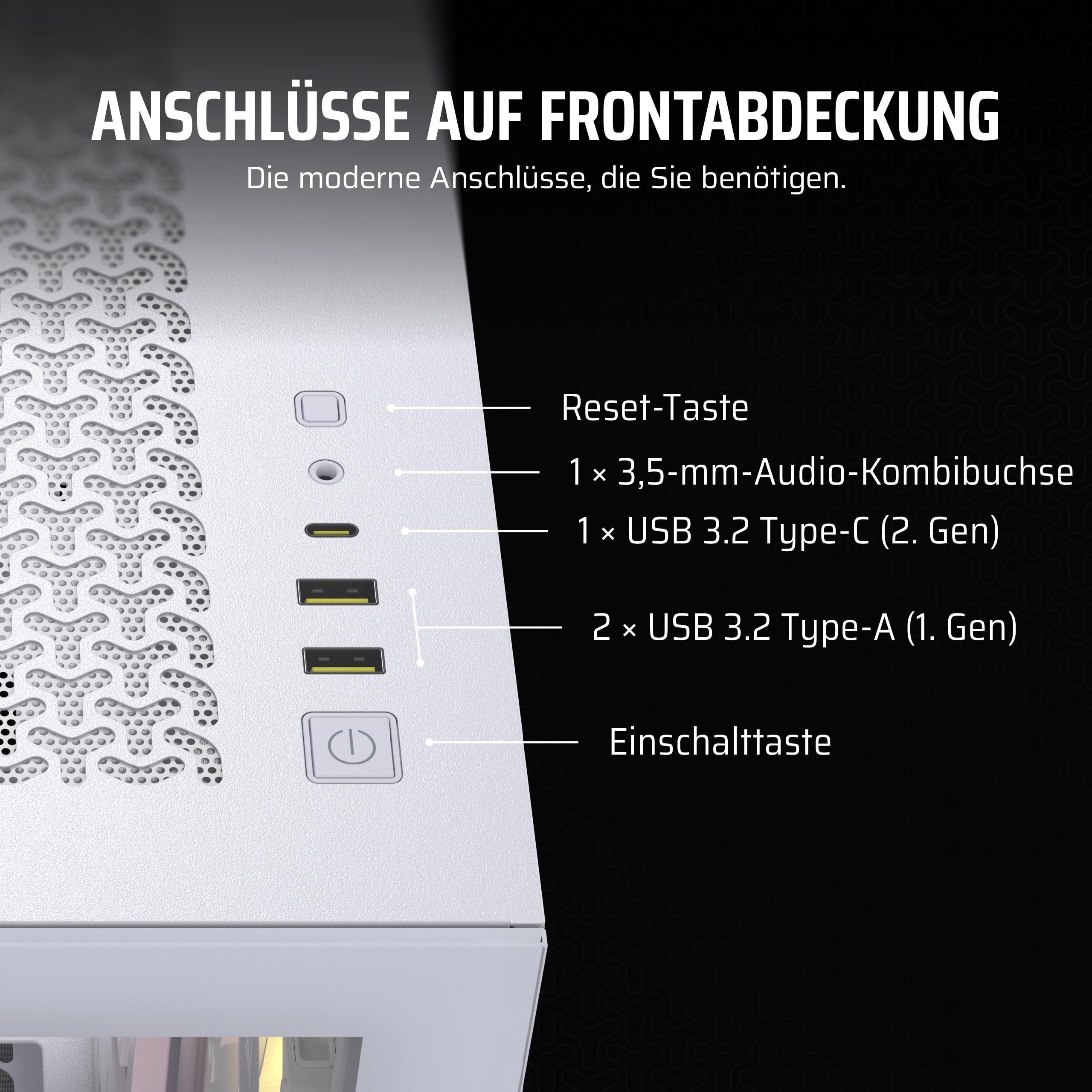 CORSAIR iCUE LINK 3500X RGB Mid-Tower ATX PC-Gehäuse - Gehärtetes Panorama-Glas - Umgekehrte Verbindung Motherboard-Kompatibel - 3x CORSAIR iCUE LINK RX120 RGB-Lüfter Im Lieferumfang Enthalten - Weiß