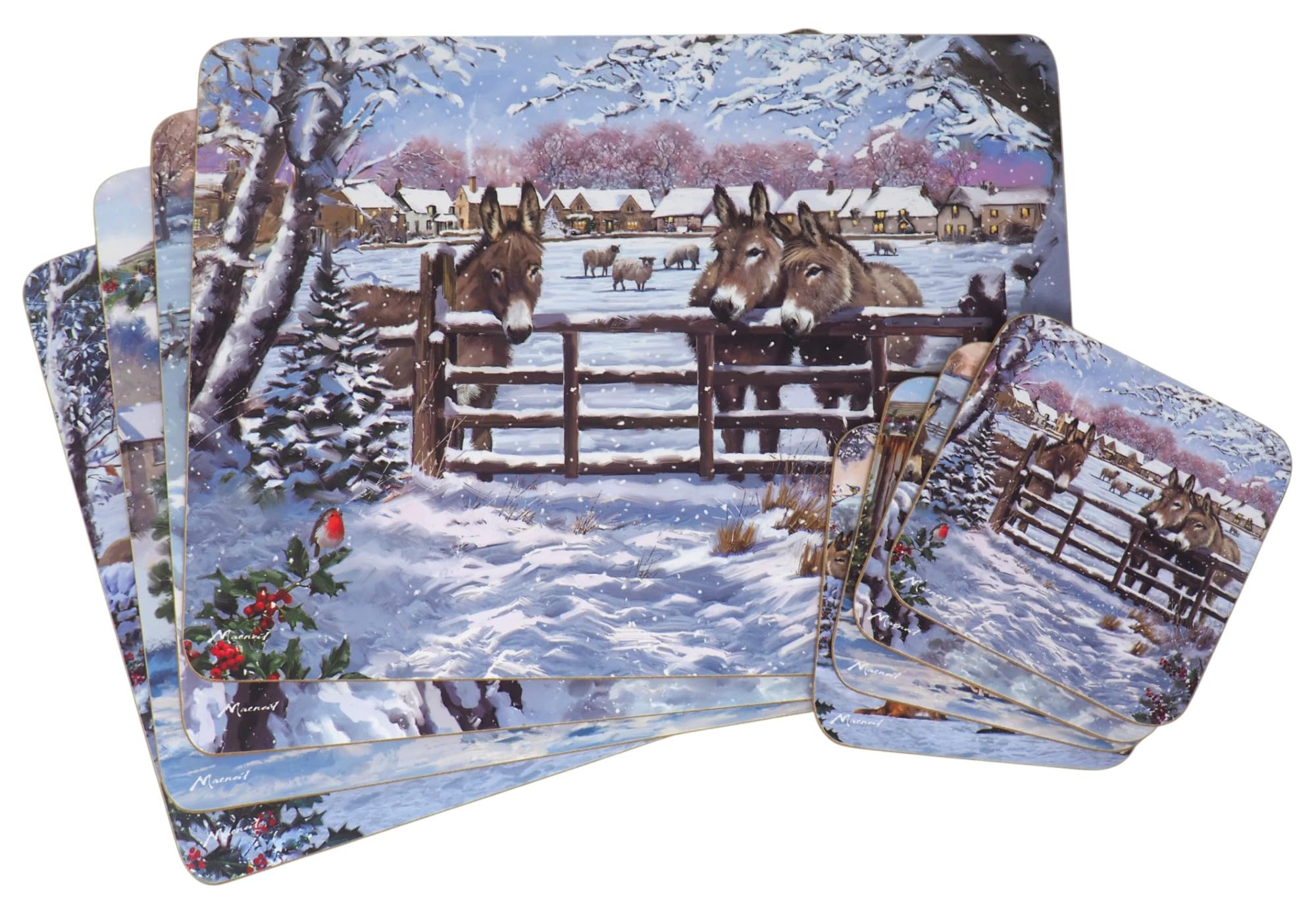 Donkeys Christmas Dinner Matching Placemats & Coasters - Set of 4