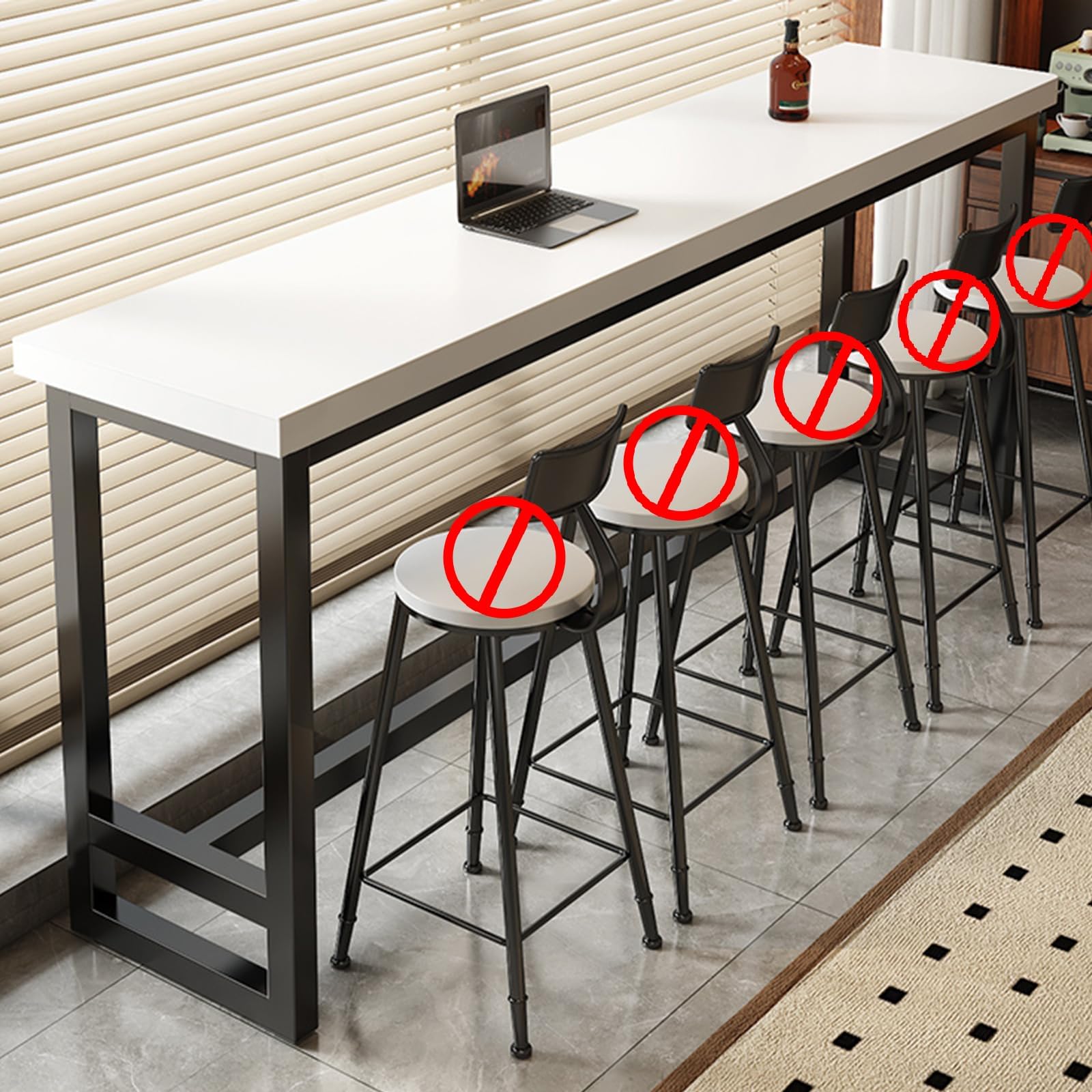 Tall Bar Height Dining Table for Kitchen or Cafe, Long Narrow Pub Counter with Metal Frame, High Top Breakfast Table for Home Bar or Restaurant, Modern Bar Table Available White - a 55.1*15.7*40.9in