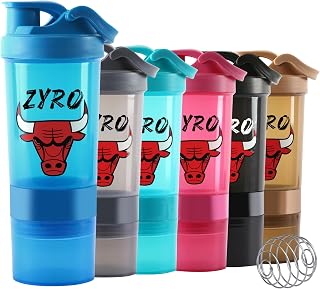 Zyro Bulls Gym Shaker Bottle with 2 Storage Compartments 500ml Protein Shaker Bottle for Gym & Workout Leakproof, BPA-Fre... Price In India