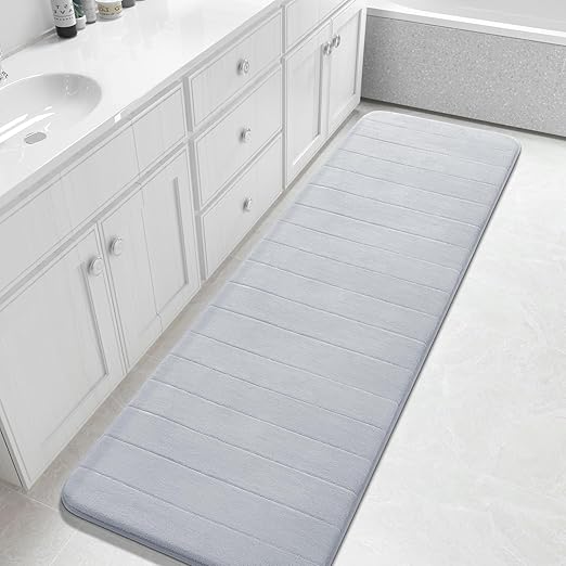Yimobra Bathroom Runner Rugs 72"x24" Non Slip Washable Memory Foam Bath Mat, Super Soft Water Absorbent Hallway Carpet for Vanity Tub Shower, Gray