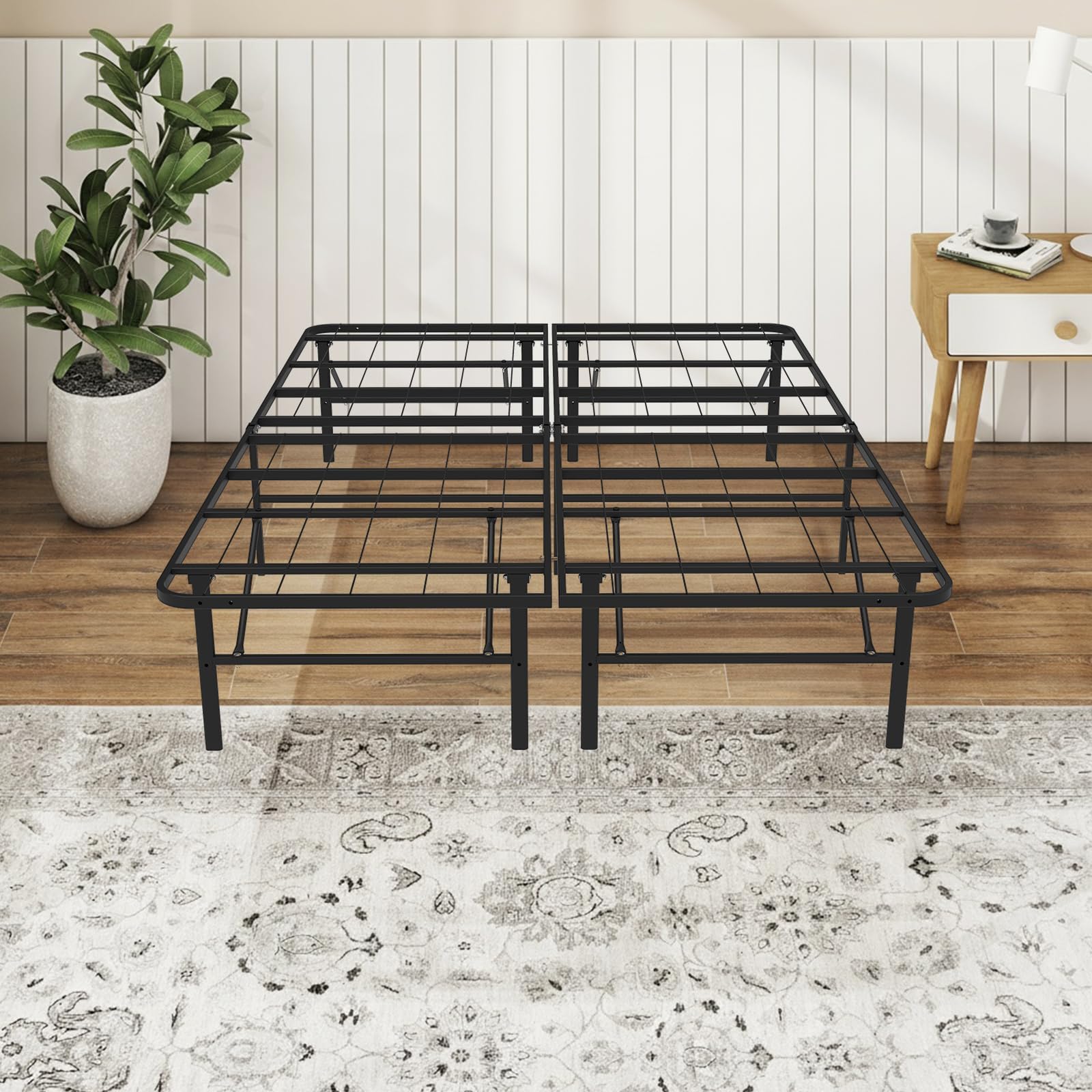 Full Size Folding Bed Frame Heavy Duty Full Metal Platform with 14 Underbed Storage Easy Tool-Free Assembly No